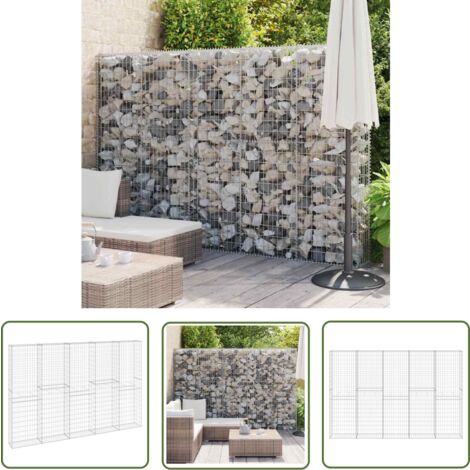 The Living Store Gabionenwand mit Abdeckung Verzinkter Stahl 300x30x200 cm - Gabionenwand - Stahldrahtzaun - Gartenzubehör - Terrassenbegrenzung - Sichtschutz