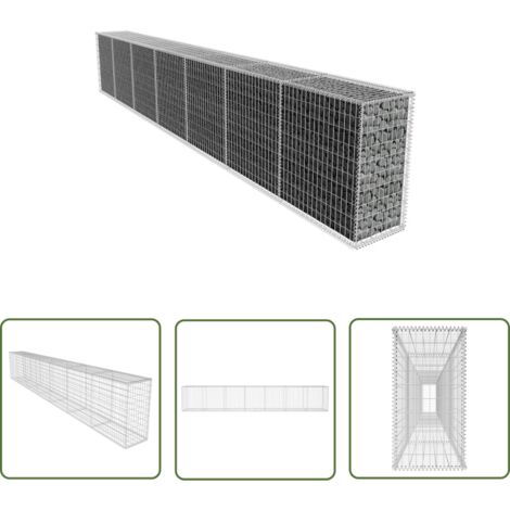 The Living Store Gabionenwand mit Abdeckung Verzinkter Stahl 600x50x100 cm - Gabionenwand - Stahleinfassung - Gartengestaltung - Terrassenbelag - Sichtschutzzaun
