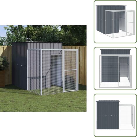 The Living Store Gallinero con corral acero galvanizado gris 165x251x181 cm - Corral para gallinas