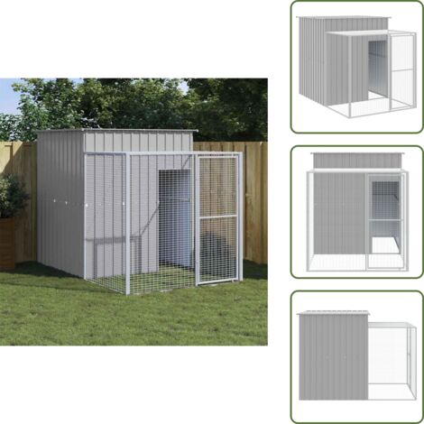 The Living Store Gallinero con corral acero galvanizado gris claro 165x251x181cm - Corral para gallinas