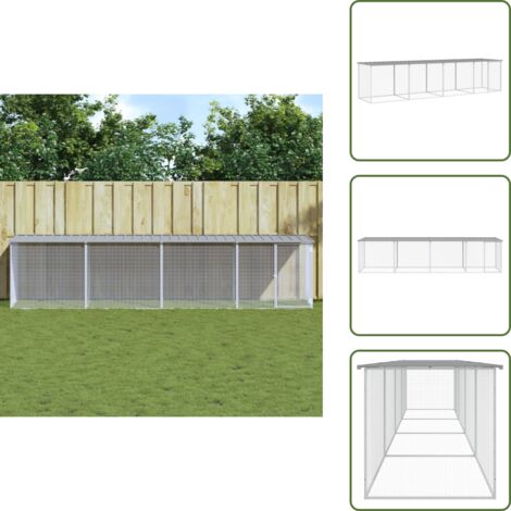 The Living Store Gallinero con techo acero galvanizado gris claro 403x98x90 cm - Jaula para gallinas