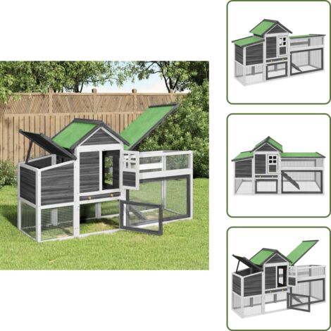 The Living Store Gallinero madera maciza de pino gris 186,5x58,5x113 cm - Corral para gallinas