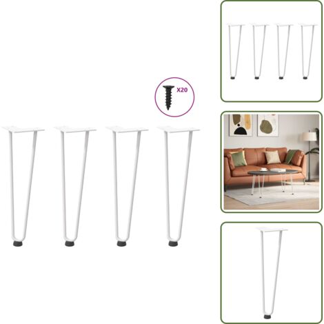The Living Store Gambe a forcina per tavolino 4 pz bianche 42 cm in acciaio massiccio - Gambe a forcina