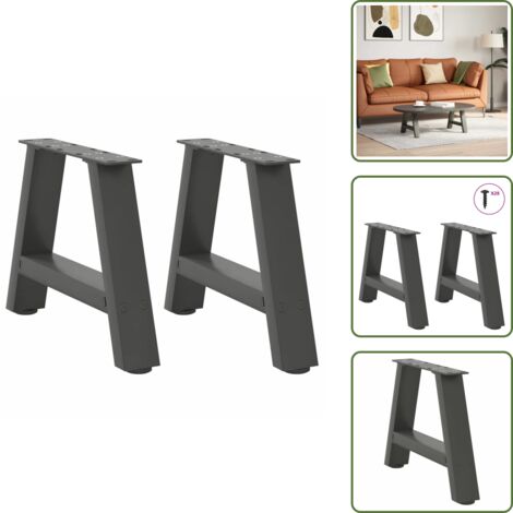The Living Store Gambe per Tavolino da Caffè a Forma di A 2 pz Antracite 50x(30-31) cm Acciaio - Gambe in acciaio