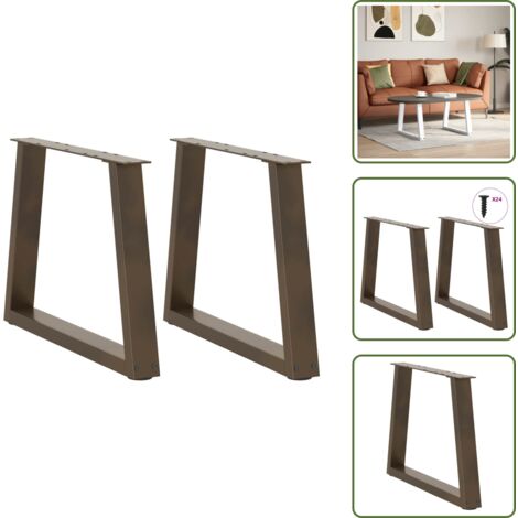 The Living Store Gambe per Tavolino da Caffè a Forma di V 2 pz Acciaio Naturale 60x(42-43,3) cm Acciaio - Gambe in acciaio