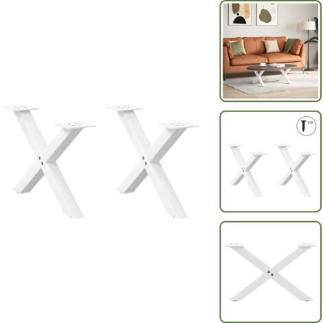 The Living Store Gambe per Tavolino da Caffè a Forma di X 2 pz Bianche 60x(30-31) cm Acciaio - Gambe in acciaio