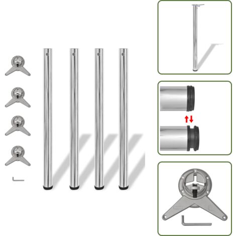 The Living Store Gambe per Tavolo 4 pz Altezza Regolabile Cromate 870 mm - Gambe regolabili