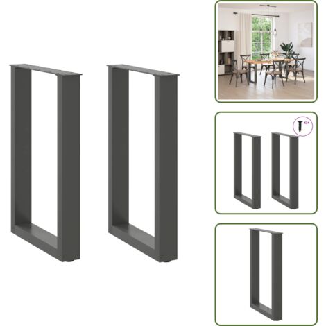 The Living Store Gambe per tavolo da pranzo a forma di U 2 pz Antracite 50x(72-73) cm Acciaio - Gambe in acciaio