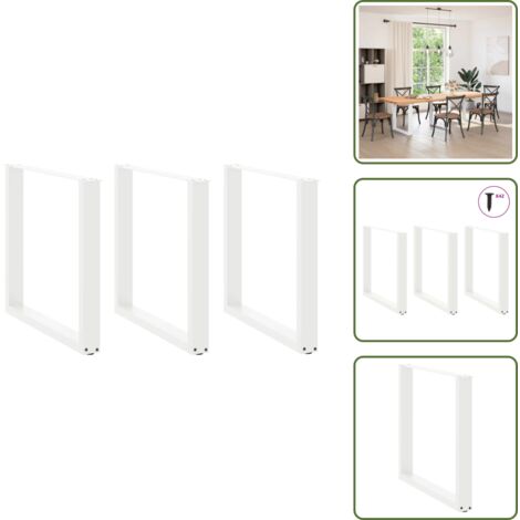 The Living Store Gambe per tavolo da pranzo a forma di U 3 pz bianche 80x(72-73) cm in acciaio - Gambe in acciaio