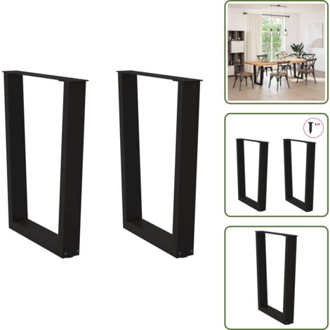 The Living Store Gambe per tavolo da pranzo a forma di V 2 pz nere 60x(72-73,3) cm in acciaio - Gambe in acciaio