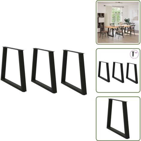 The Living Store Gambe per tavolo da pranzo a forma di V 3 pz nere 70x(72-73,3) cm in acciaio - Gambe in acciaio