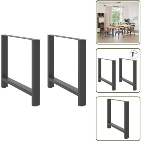 The Living Store Gambe per tavolo da pranzo antracite 2 pz 90x(72-73) cm in acciaio - Gambe in acciaio