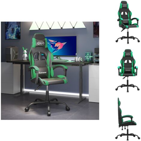 The Living Store Gaming-Stuhl Drehbar Schwarz und Grün Kunstleder - Gamingstuhl Drehbar