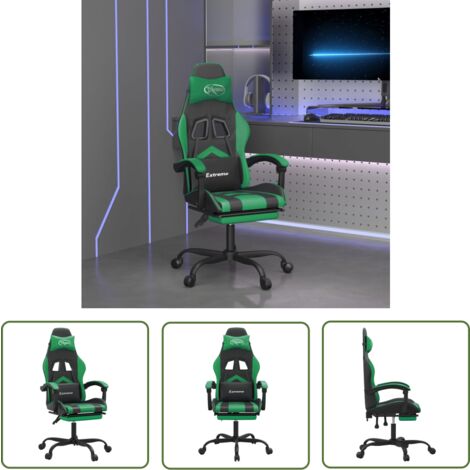 The Living Store Gaming-Stuhl mit Fußstütze Drehbar Schwarz & Grün Kunstleder - Gaming Stuhl - Gamer Chair - PC Stuhl - Schreibtischstuhl - Ergonomischer Stuhl