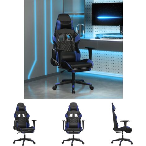 The Living Store Gaming-Stuhl mit Fußstütze Schwarz und Blau Kunstleder - Gaming-Sessel