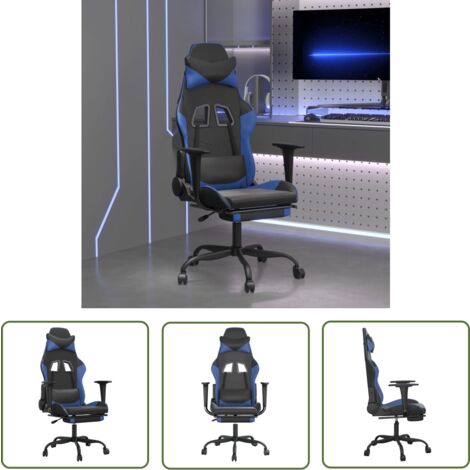 The Living Store Gaming-Stuhl mit Fußstütze Schwarz und Blau Kunstleder - Gaming-Stuhl - Bürostuhle - Gamer Chair - PC-Chair - Ergonomischer Stuhl