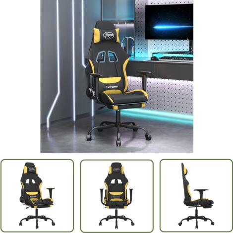 The Living Store Gaming-Stuhl mit Fußstütze Schwarz und Gelb Stoff - Gaming Stuhl - Gamer Chair - PC Stuhl - Schreibtischstuhl - Ergonomischer Stuhl