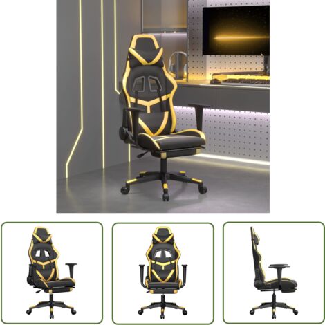 The Living Store Gaming-Stuhl mit Fußstütze Schwarz und Golden Kunstleder - Gaming-Stuhl - Bürostuhle - Gamer Chair - Ergonomischer Stuhl - PC-Stuhl