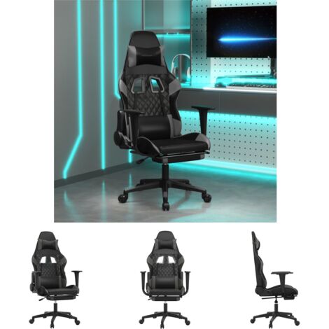 The Living Store Gaming-Stuhl mit Fußstütze Schwarz und Grau Kunstleder -  Gaming-Sessel