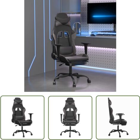 The Living Store Gaming-Stuhl mit Fußstütze Schwarz und Grau Kunstleder - Gaming-Stuhl - Gamer Chair - PC-Chair - Bürostuhle - Ergonomischer Stuhl