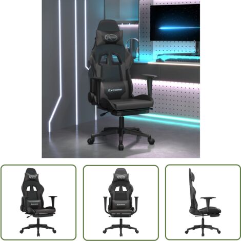 The Living Store Gaming-Stuhl mit Fußstütze Schwarz und Grau Kunstleder - Gaming-Stuhl - PC-Stuhl - Gamer Chair - Bürostuhle - Schreibtischstuhl