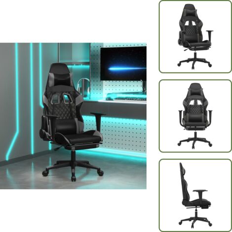 The Living Store Gaming-Stuhl mit Fußstütze Schwarz und Grau Kunstleder - Gamingstuhl mit Fußstütze
