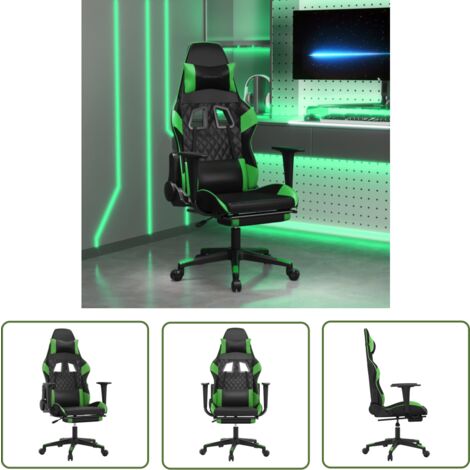 The Living Store Gaming-Stuhl mit Fußstütze Schwarz und Grün Kunstleder - Gaming-Stuhl - Bürostuh - PC-Stuhl - Ergonomischer Stuhl - Gamer Chair