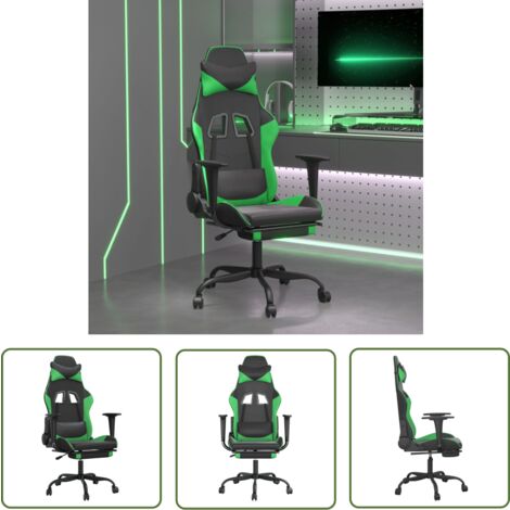 The Living Store Gaming-Stuhl mit Fußstütze Schwarz und Grün Kunstleder - Gaming-Stuhl - Bürostuhl - Computerstuhl - Gamer Chair - Ergonomischer Stuhl