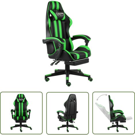 The Living Store Gaming-Stuhl mit Fußstütze Schwarz und Grün Kunstleder - Gaming-Stuhl - Bürostuhl - Ergonomischer Stuhl - Hochwertiger Stuhl - PC-Stuhl