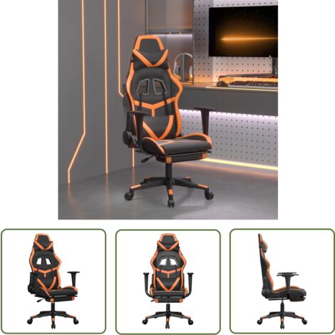 The Living Store Gaming-Stuhl mit Fußstütze Schwarz und Orange Kunstleder - Gaming-Stuhl - Gamer Chair - Bürostuhle - Ergonomischer Stuhl - PC-Stuhl