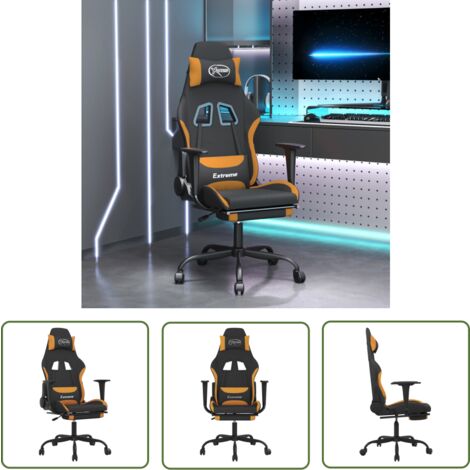 The Living Store Gaming-Stuhl mit Fußstütze Schwarz und Orange Stoff - Gaming Stuhl - Gamer Chair - PC Stuhl - Schreibtischstuhl - Ergonomischer Stuhl