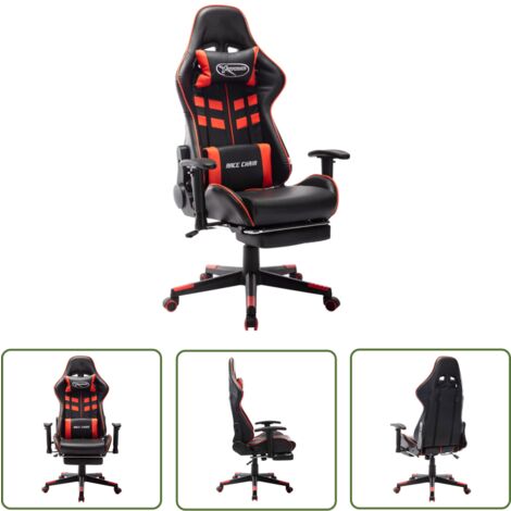 The Living Store Gaming-Stuhl mit Fußstütze Schwarz und Rot Kunstleder - Gaming Stuhl - PC Stuhl - Bürostuhl - Ergonomischer Stuhl - Hochwertiger Stuhl