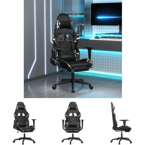 The Living Store Gaming-Stuhl mit Fußstütze Schwarz und Tarnfarben Kunstleder -  Gaming-Sessel