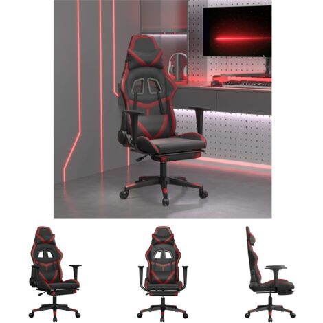 The Living Store Gaming-Stuhl mit Fußstütze Schwarz und Weinrot Kunstleder - Gaming-Sessel