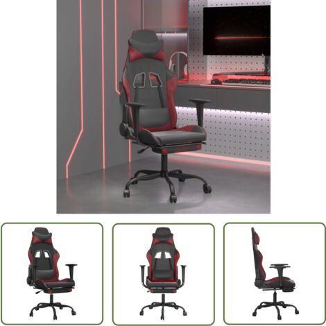 The Living Store Gaming-Stuhl mit Fußstütze Schwarz und Weinrot Kunstleder - Gaming-Stuhl - Gamer-Sessel - Bürostuhl - Schreibtischstuhl - Ergonomischer Stuhl