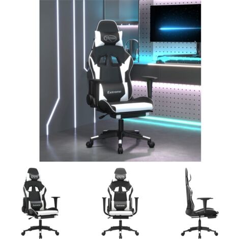 The Living Store Gaming-Stuhl mit Fußstütze Schwarz und Weiß Kunstleder - Gaming-Sessel