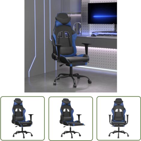 The Living Store Gaming-Stuhl mit Massage & Fußstütze Schwarz & Blau Kunstleder - Gaming-Stuhl - Bürostuhl - Ergonomischer Stuhl - PC-Stuhl - Gamer Chair