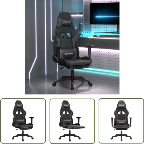 The Living Store Gaming-Stuhl mit Massage & Fußstütze Schwarz & Grau Kunstleder - Gaming-Stuhl - Gamer Chair - BürostuhI - Ergonomischer Stuhl - PC-Stuhl