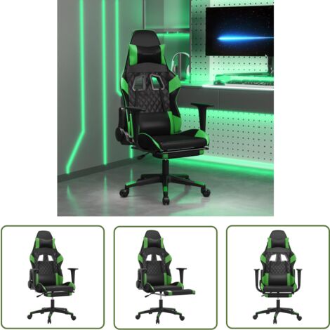 The Living Store Gaming-Stuhl mit Massage & Fußstütze Schwarz & Grün Kunstleder - Gaming-Stuhl - Gamer-Sessel - Bürostuhl - Ergonomischer Stuhl - Massagesessel
