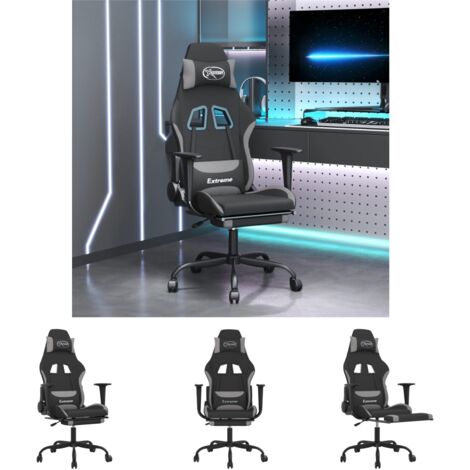 The Living Store Gaming-Stuhl mit Massage & Fußstütze Schwarz und Hellgrau Stoff -  Gaming-Sessel