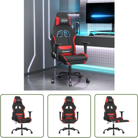 The Living Store Gaming-Stuhl mit Massage & Fußstütze Schwarz und Rot Stoff - Gaming-Stuhl - Gamer Chair - BürostuhI - Schreibtischstuhl - Ergonomischer Stuhl