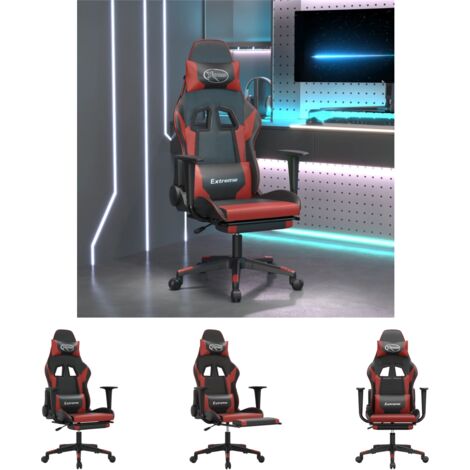 The Living Store Gaming-Stuhl mit Massage & Fußstütze Schwarz Weinrot Kunstleder -  Gaming-Sessel