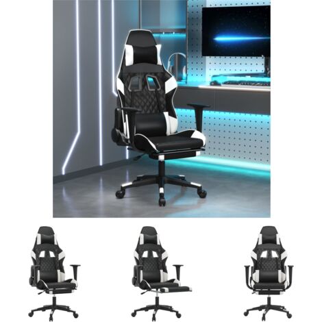 The Living Store Gaming-Stuhl mit Massage & Fußstütze Schwarz & Weiß Kunstleder - Gaming-Sessel