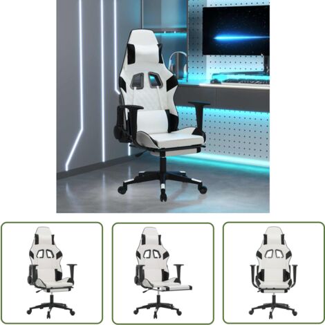 The Living Store Gaming-Stuhl mit Massage & Fußstütze Weiß & Schwarz Kunstleder - Gaming-Stuhl - Gamer Chair - Bürostuh - Schreibtischstuhl - Ergonomischer Stuhl