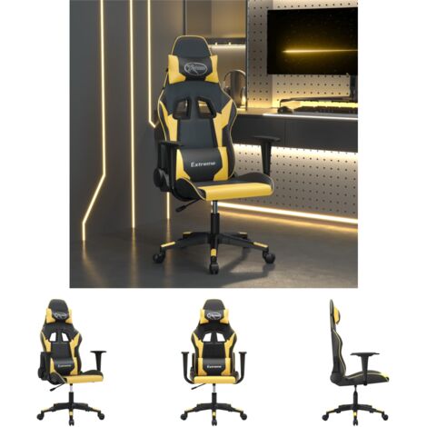 The Living Store Gaming-Stuhl mit Massagefunktion Schwarz & Golden Kunstleder -  Gaming-Sessel