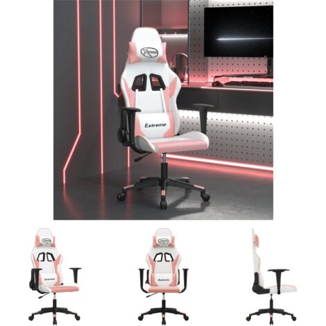 The Living Store Gaming-Stuhl mit Massagefunktion Weiß und Rosa Kunstleder -  Gaming-Sessel