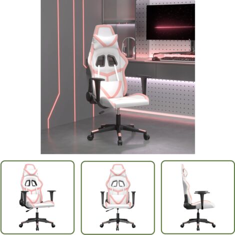 The Living Store Gaming-Stuhl mit Massagefunktion Weiß und Rosa Kunstleder - Gaming Stuhl - Gamer Chair - PC Stuhl - Schreibtischstuhl - Ergonomischer Stuhl