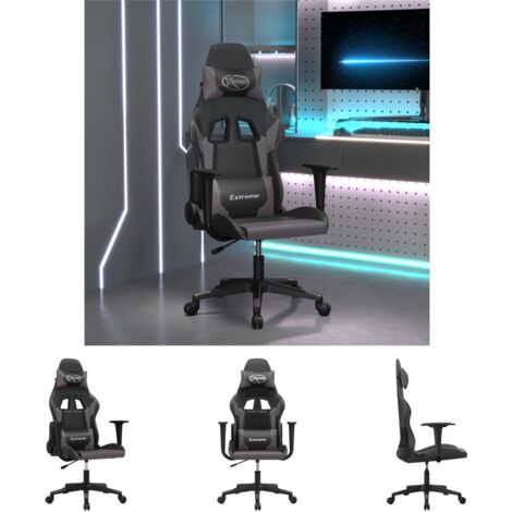 The Living Store Gaming-Stuhl Schwarz und Grau Kunstleder -  Gaming-Sessel