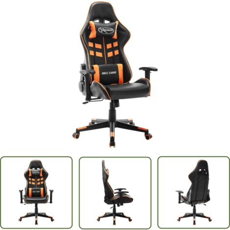The Living Store Gaming-Stuhl Schwarz und Orange Kunstleder - Gaming Stuhl - PC Stuhl - Bürostuhl - Ergonomischer Stuhl - Gamer Chair