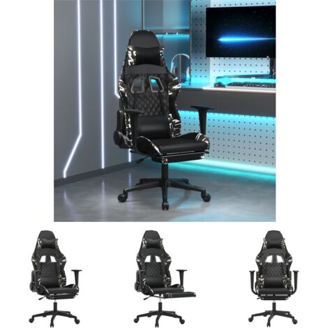 The Living Store Gamingstuhl mit Massage Fußstütze Schwarz Tarnfarben Kunstleder - Gaming-Sessel